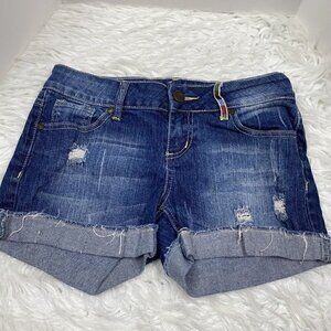 ZCO Jeans Womens Size 9 Shorts Denim Blue Distressed Low Rise Embroidered Pocket